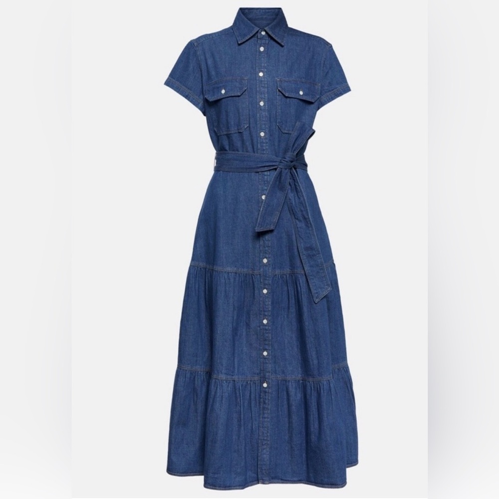Polo Ralph Lauren Belted Tiered Denim Shirt Dress
